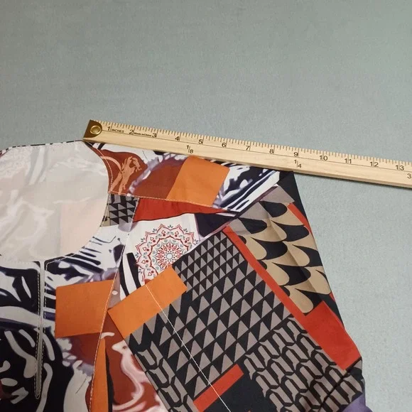 Mens Geometric Abstract Print 2 Piece Set Orange Black White Tunic and Shorts - Picture 6 of 13